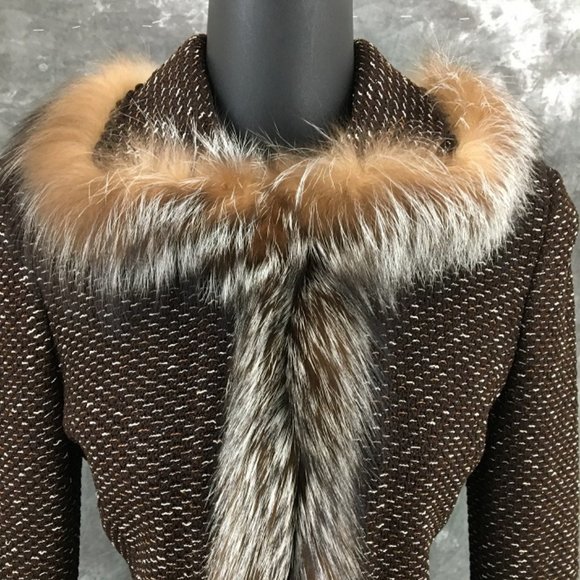 NEW St John couture fur knit brown suit jacket 2 - Picture 3 of 7